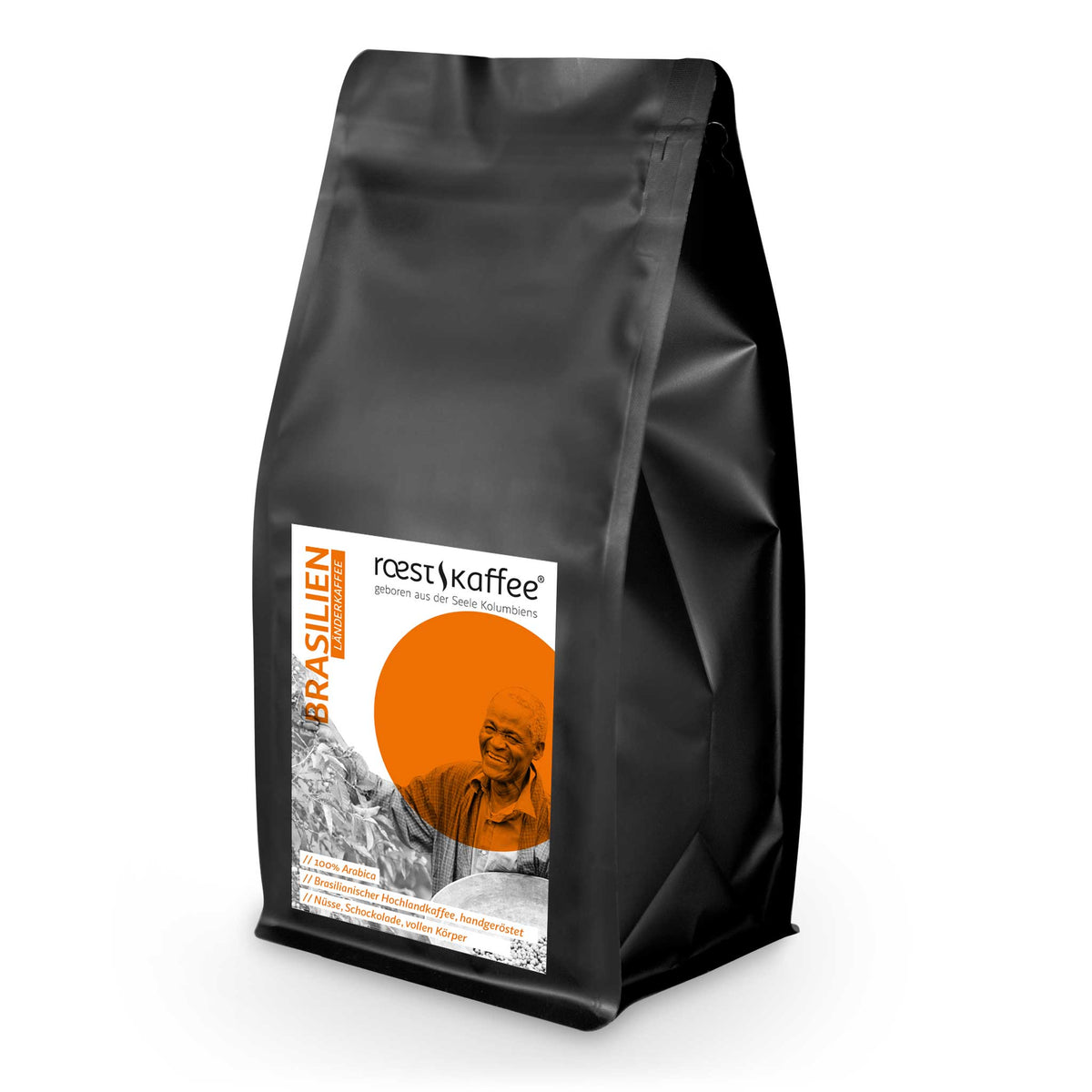 Brasilien Länderkaffee: Hochlandkaffee aus der Region Cerrado, 100% Arabica. Mittel-dunkel geröstet mit einem Geschmacksprofil aus Nüssen, Schokolade und einem vollen Körper. Perfekt für French Press, Aeropress oder als Filterkaffee. Mit Aromen von sonnengereifter Orange, Schokolade und Nüssen – eine samtige Harmonie für deine Morgenroutine.
