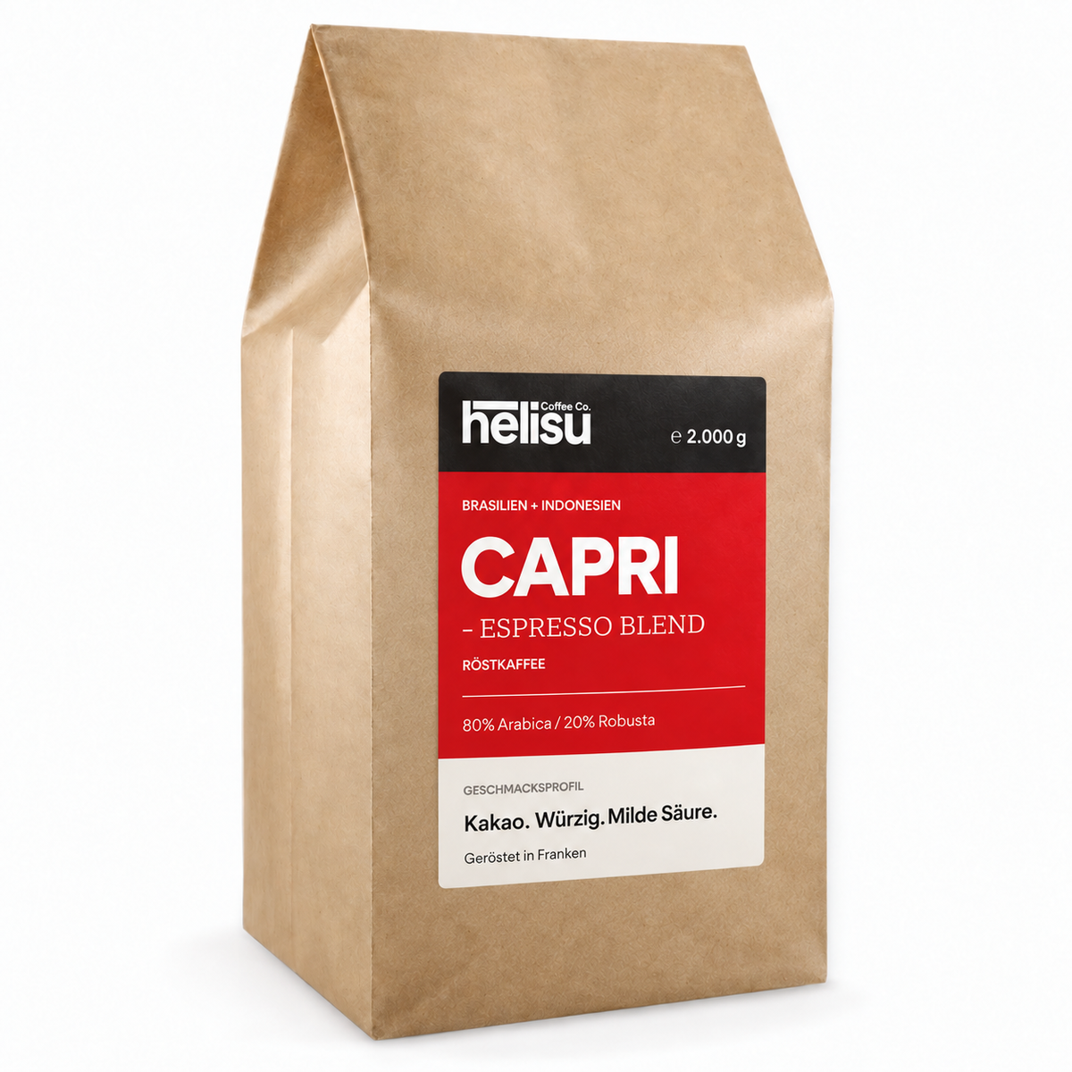 HELISU Espresso Capri – 2 kg ganze Bohnen im Kraftpapierbeutel mit HELISU-Etikett